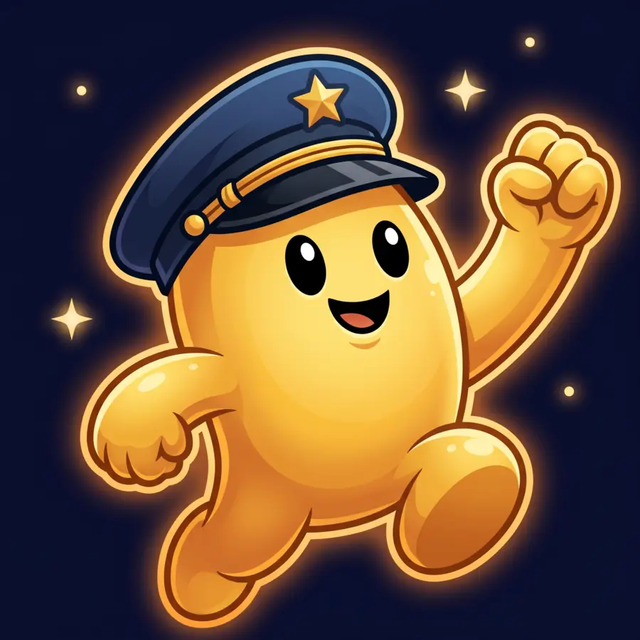 Captain Lumen waving beneath a starry night sky